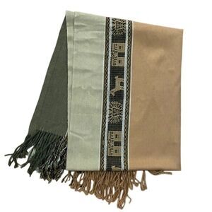 Brown Handwoven Peruvian Wool Wrap Shawl Andean Pattern 26x74